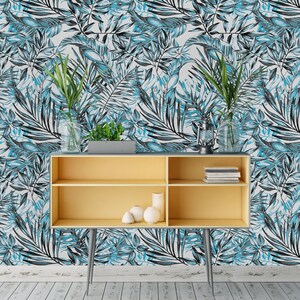 Removable Wallpaper Peel and Stick Wallpaper Self Adhesive Wallpaper Light Blue Tropical Leaves