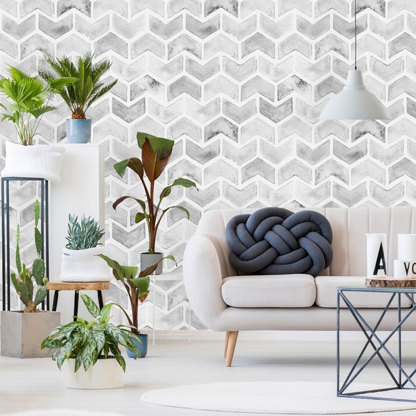 Removable Wallpaper Peel and Stick Wallpaper Self Adhesive Wallpaper Gray Chevron