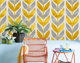 Removable Wallpaper Peel and Stick Wallpaper Self Adhesive Wallpaper Gold and Gray Boho Leaves