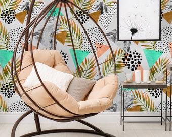 Removable Wallpaper Peel and Stick Wallpaper Self Adhesive Wallpaper Abstract Palm Leaves