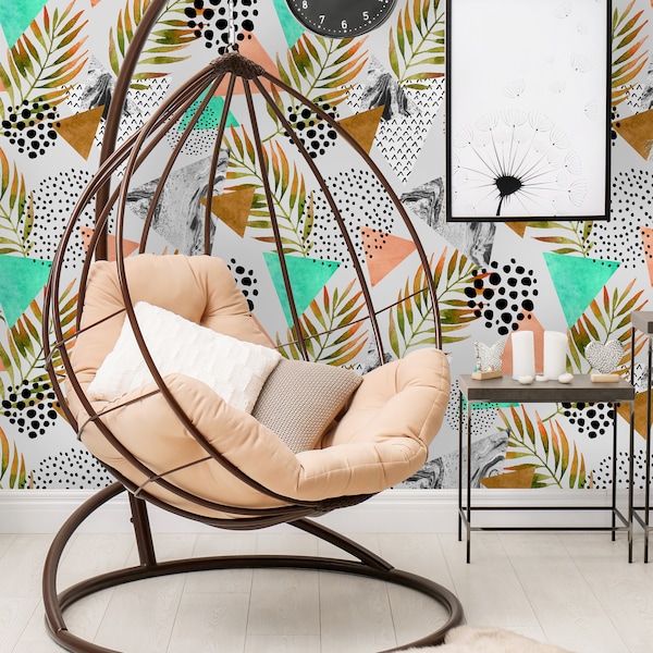 Removable Wallpaper Peel and Stick Wallpaper Self Adhesive Wallpaper Abstract Palm Leaves