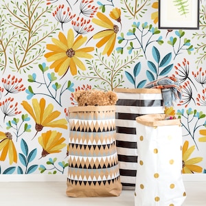 Removable Wallpaper Peel and Stick Wallpaper Self Adhesive Wallpaper Yellow Spring Flowers