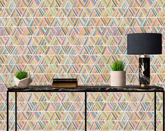 Removable Wallpaper Peel and Stick Wallpaper Self Adhesive Wallpaper Hand Drawn Color Geometric Pattern
