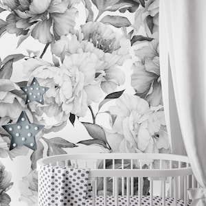 Removable Wallpaper Peel and Stick Wallpaper Self Adhesive Wallpaper Black and White Peony