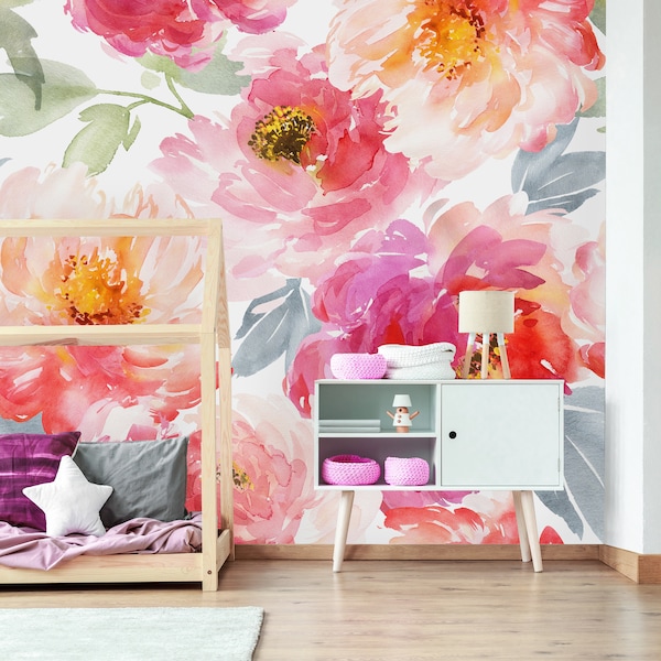 Removable Wallpaper Peel and Stick Wallpaper Self Adhesive Wallpaper Giant Watercolor Peonies Mural