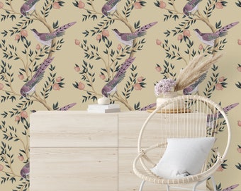 Removable Wallpaper Peel and Stick Wallpaper Self Adhesive Wallpaper Birds on Vintage Wallpaper