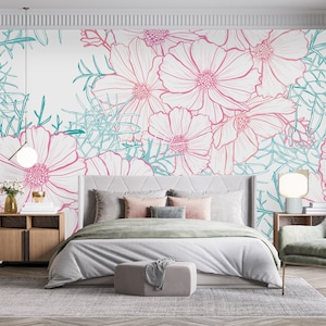 Removable Wallpaper Peel and Stick Wallpaper Self Adhesive Wallpaper Pink Flowers Wallpaper