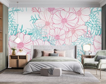 Removable Wallpaper Peel and Stick Wallpaper Self Adhesive Wallpaper Pink Flowers Wallpaper