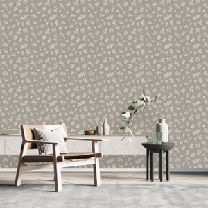 Removable Wallpaper Peel and Stick Wallpaper Self Adhesive Wallpaper Grey Wallpaper with Olive Leaves
