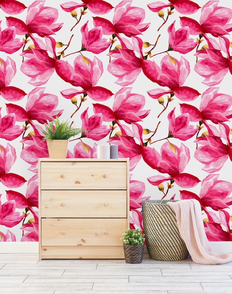 Removable Wallpaper Peel and Stick Wallpaper Self Adhesive Wallpaper Pink Flowers