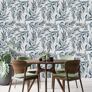 Removable Wallpaper Peel and Stick Wallpaper Self Adhesive Wallpaper Watercolor Leaves Wallpaper image 2