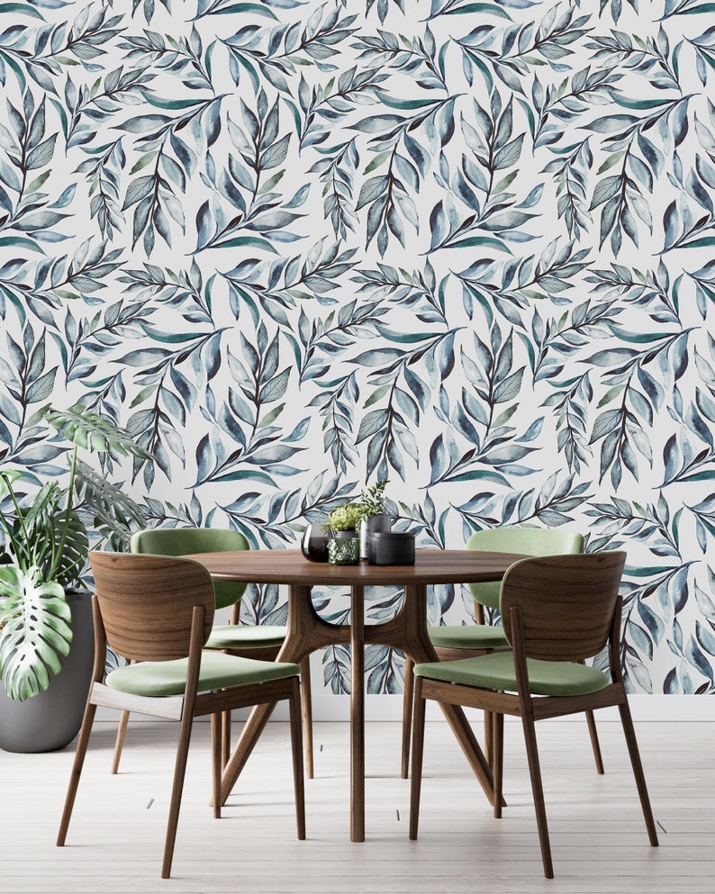 Removable Wallpaper Peel and Stick Wallpaper Self Adhesive Wallpaper Watercolor Leaves Wallpaper image 2