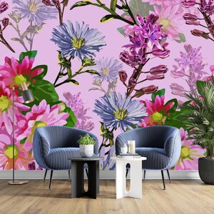 Removable Wallpaper Peel and Stick Wallpaper Self Adhesive Wallpaper Colorful Pink Flowers Wallpaper
