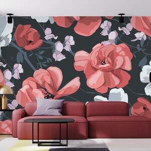 Removable Wallpaper Peel and Stick Wallpaper Self Adhesive Wallpaper Red Flowers Wallpaper