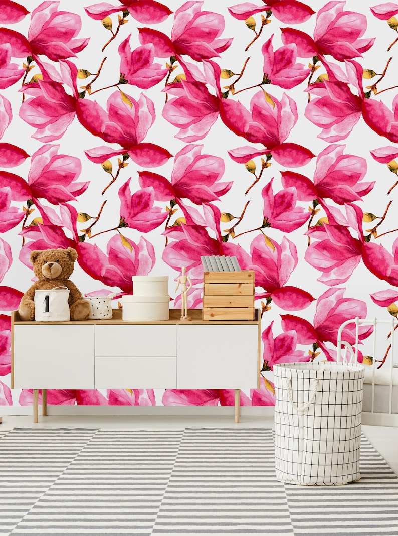 Removable Wallpaper Peel and Stick Wallpaper Self Adhesive Wallpaper Pink Flowers