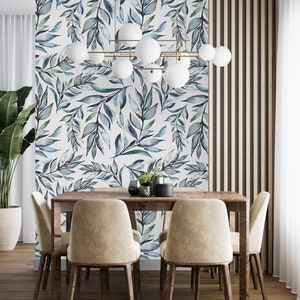 Removable Wallpaper Peel and Stick Wallpaper Self Adhesive Wallpaper Watercolor Leaves Wallpaper image 1