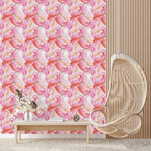 Removable Wallpaper Peel and Stick Wallpaper Self Adhesive Wallpaper Watercolor Pink Flowers Wallpaper