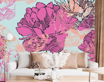 Removable Wallpaper Peel and Stick Wallpaper Self Adhesive Wallpaper Large Peonies Wallpaper