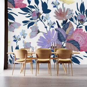 Removable Wallpaper Peel and Stick Wallpaper Self Adhesive Wallpaper Purple Flowers Wallpaper