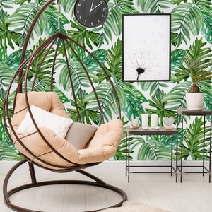 Removable Wallpaper Peel and Stick Wallpaper Self Adhesive Wallpaper Exotic Palm Leaves image 1