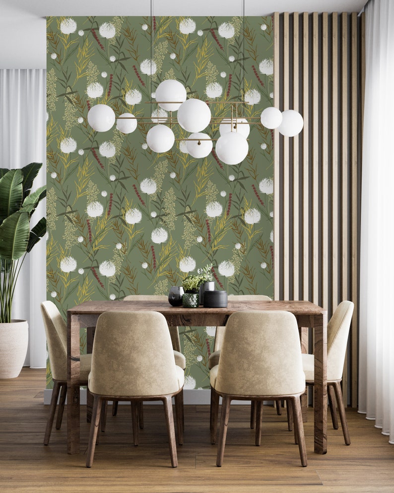 Removable Wallpaper Peel and Stick Wallpaper Self Adhesive Wallpaper Green Vintage Wallpaper image 1