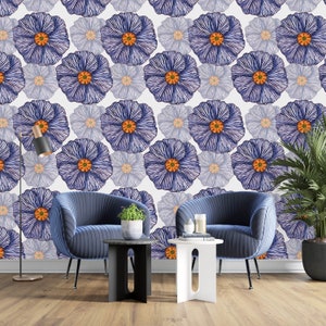 Removable Wallpaper Peel and Stick Wallpaper Self Adhesive Wallpaper Blue Flowers Wallpaper