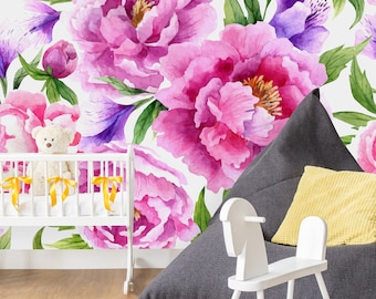 Removable Wallpaper Peel and Stick Wallpaper Self Adhesive Wallpaper Large Colorful Peonies