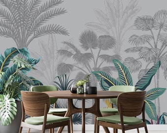 Removable Wallpaper Peel and Stick Wallpaper Self Adhesive Wallpaper Grey Wallpaper with Palms Wallpaper