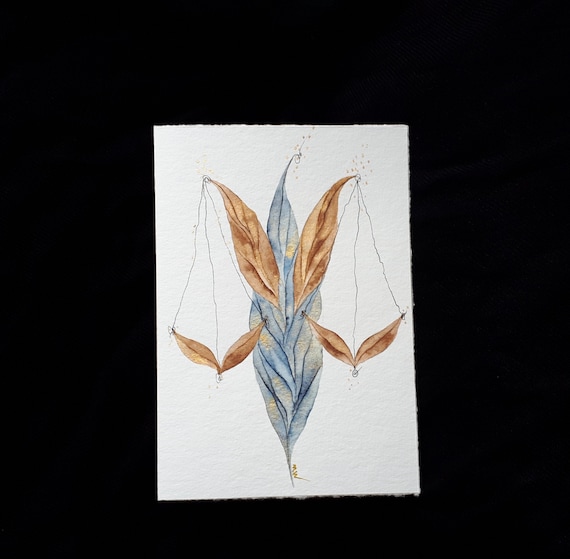 Birthday Card Waage Original Watercolor Etsy