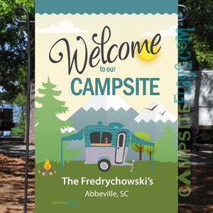 Personalized RV Camping Outdoor Flag Welcome To Our Campsite Pop Up