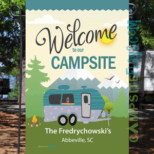 Personalized RV Camping Outdoor Flag Welcome To Our Campsite Travel Trailer