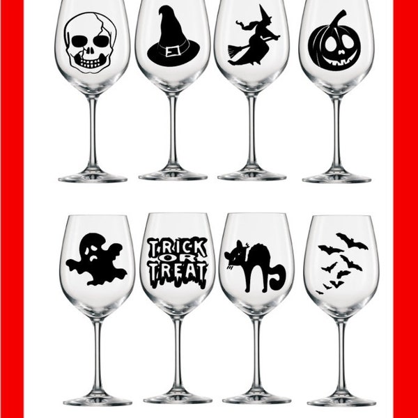 6 x Spooky Halloween Wine Glass Decal Stickers