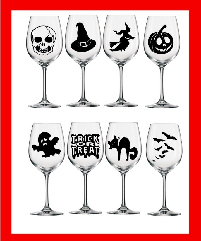 Halloween champagne flute glass decals set of 6 