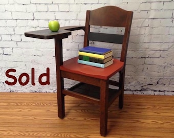 Vintage Wood School Desk | Old School Student Desk with Chalkboard | Farmhouse Red Desk | Rustic Home School or Kids Desk