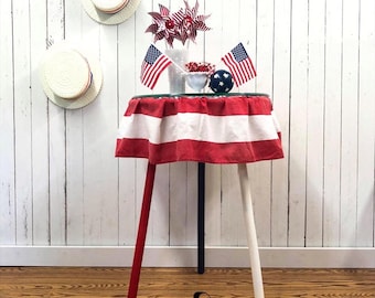 Stars Stripes Patriotic Accent Table | Americana Red White & Blue Table | USA Made Bunting Side Table | 250th Birthday Decor