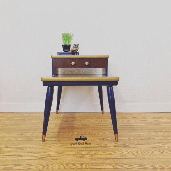 Mcm Navy End Table Mid Century Modern Side Table Etsy