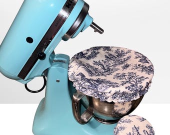 Blue toile - set -  large mixing bowl cover PLUS  ball jar cover