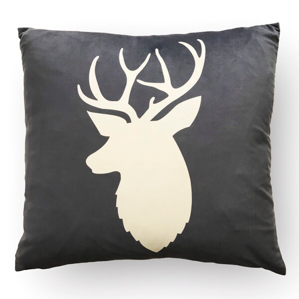 Velvet Throw Pillow Cover 18x18, Grey Elk, Deer, Winter Lodge decor