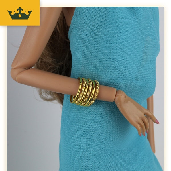 Doll Textured Bracelets - for Poppy Parker, Fashion Royalty, NUFace, Blythe, Mizi & 30cm 12 inch 1/6 scale Fashion Dolls, Bangles - Gold