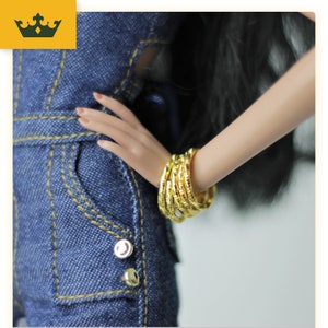Doll Twisted Bracelets - for Fashion Royalty, Poppy Parker, Blythe & other Fashion Dolls, 1/6 scale, Jewelry for Fashion Doll - GOLD