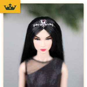 Doll Crown - Tiara for 1/6 scale doll, Poppy Parker, Fashion Royalty Jewelry, NU Face, 12 inch doll, Doll Accessories - SILVER PINK Heart