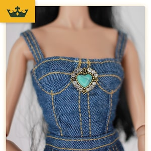 Magnetic 1/6 scale Brooch for Poppy Parker, Fashion Royalty, NU Face, Blythe, Integrity Toys, Momoko, Doll Accessories - TURQUOISE HEART
