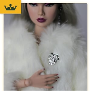 Doll 1/6 scale Magnetic Brooch - for Fashion Royalty, Poppy Parker, Integrity Toys, 12 inch fashion Doll Accessories - SILVER ROSE
