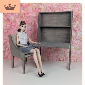 1/6 scale Secretary DESK and CHAIR, furniture for 12&quot; doll, fits Poppy Parker and other 30cm fashion dolls, 1:6 scale doll furniture