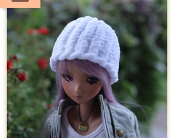 Hat for Smart Doll Handmade Beanie Knit 1/3 Scale - White