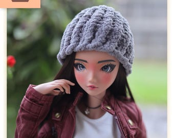 Beanie Hat for Smart Doll Handmade Knit 1/3 Scale - Gray