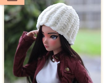 Beanie Hat for Smart Doll Handmade Knit 1/3 Scale - Ecru