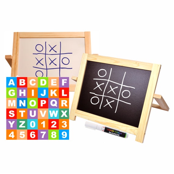 Wooden Art Easel Classroom Home Education Toddlers Toys Gifts Magnetic Whiteboard and Chalkboard with ABC Magnets Alphabet Letters Number Learning Set Double Sided Tabletop Drawing Board for Kids