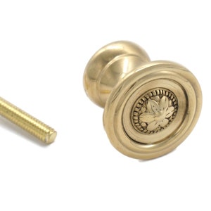 May include: A gold-toned cabinet knob with a decorative floral design and a matching screw.