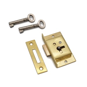 HALF MORTISE Chest Lock Antique Half Mortise Furniture Cabinet Lock For Drawers and Right-Hand Doors Solid Brass, 2 Keys, Brass Strike Plate